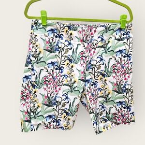 J.McLaughlin Masie Floral Bermuda Shorts Womens 12 White Green Botanical Stretch